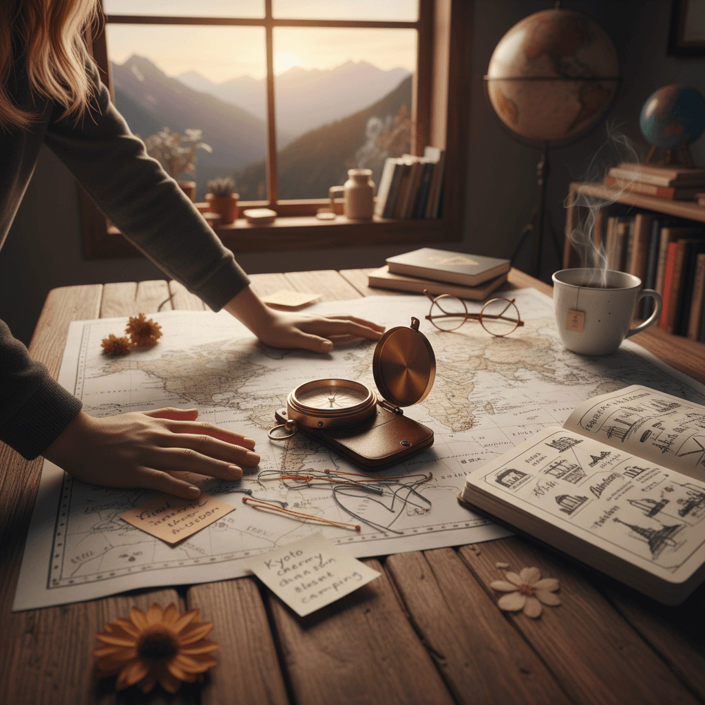 Travel planning with map and compass for a personalised tailor-made holiday experience