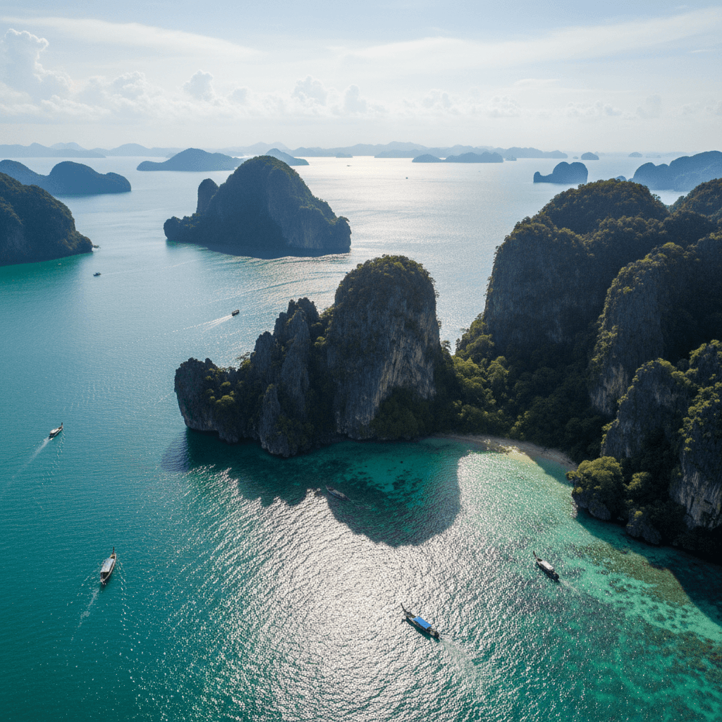 Khao Sok National Park with dramatic limestone karsts rising from Cheow Lan Lake