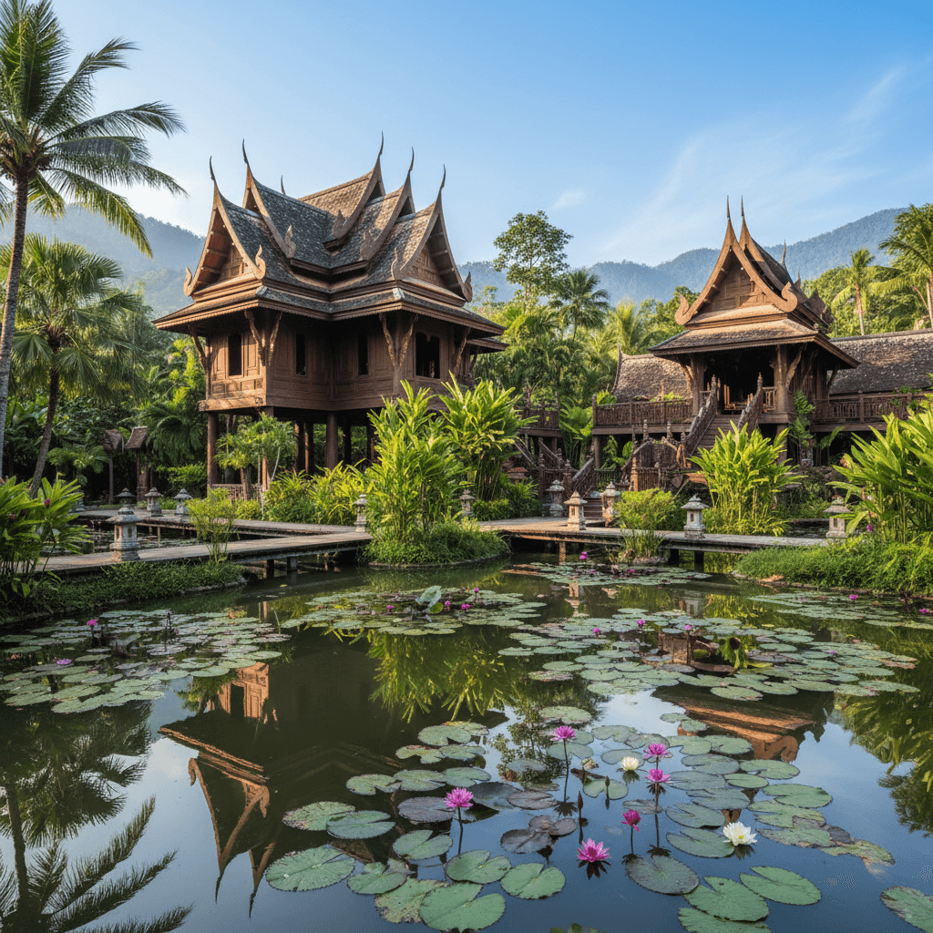 Lush garden wedding venue surrounded by tropical greenery in Chiang Mai