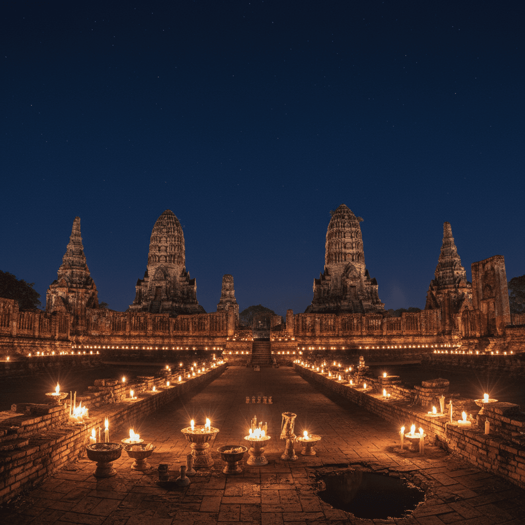 Ayutthaya ancient temple ruins at golden hour — Thailand heritage and culture