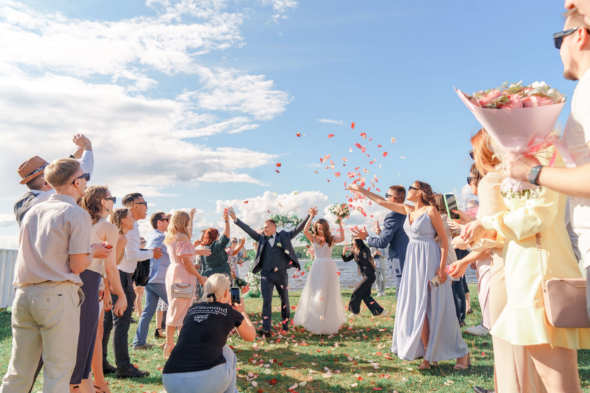 Wedding celebration with confetti at a destination wedding in Thailand